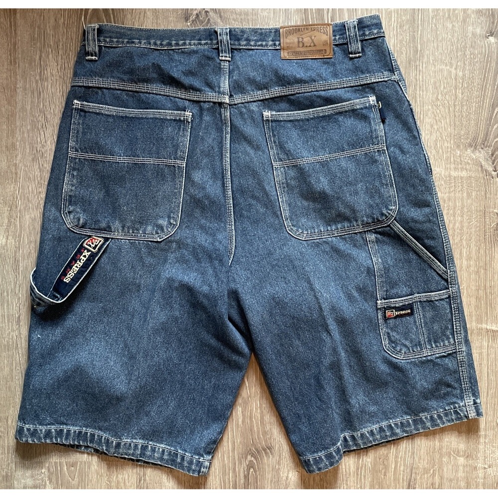 Vintage Y2K Brooklyn Express Dark Wash Carpenter Jean Shorts Jorts Size 42 Hip